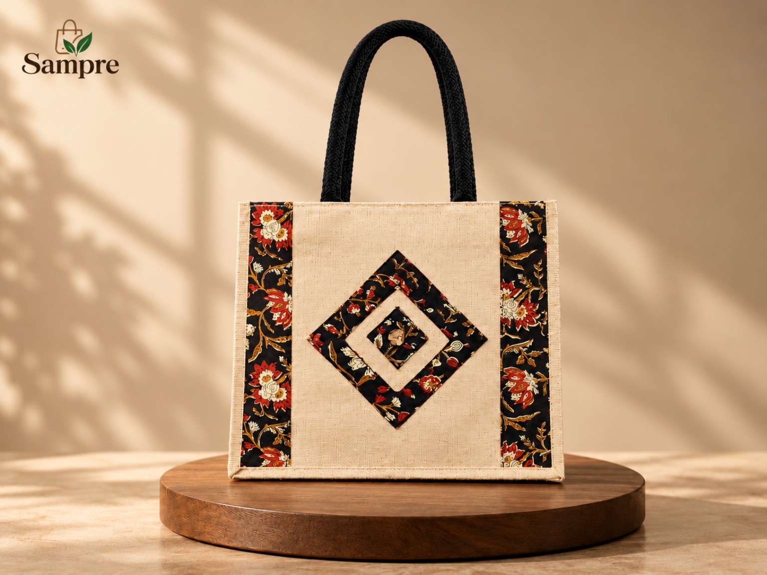 Designer Floral Patchwork Jute Tote Bag