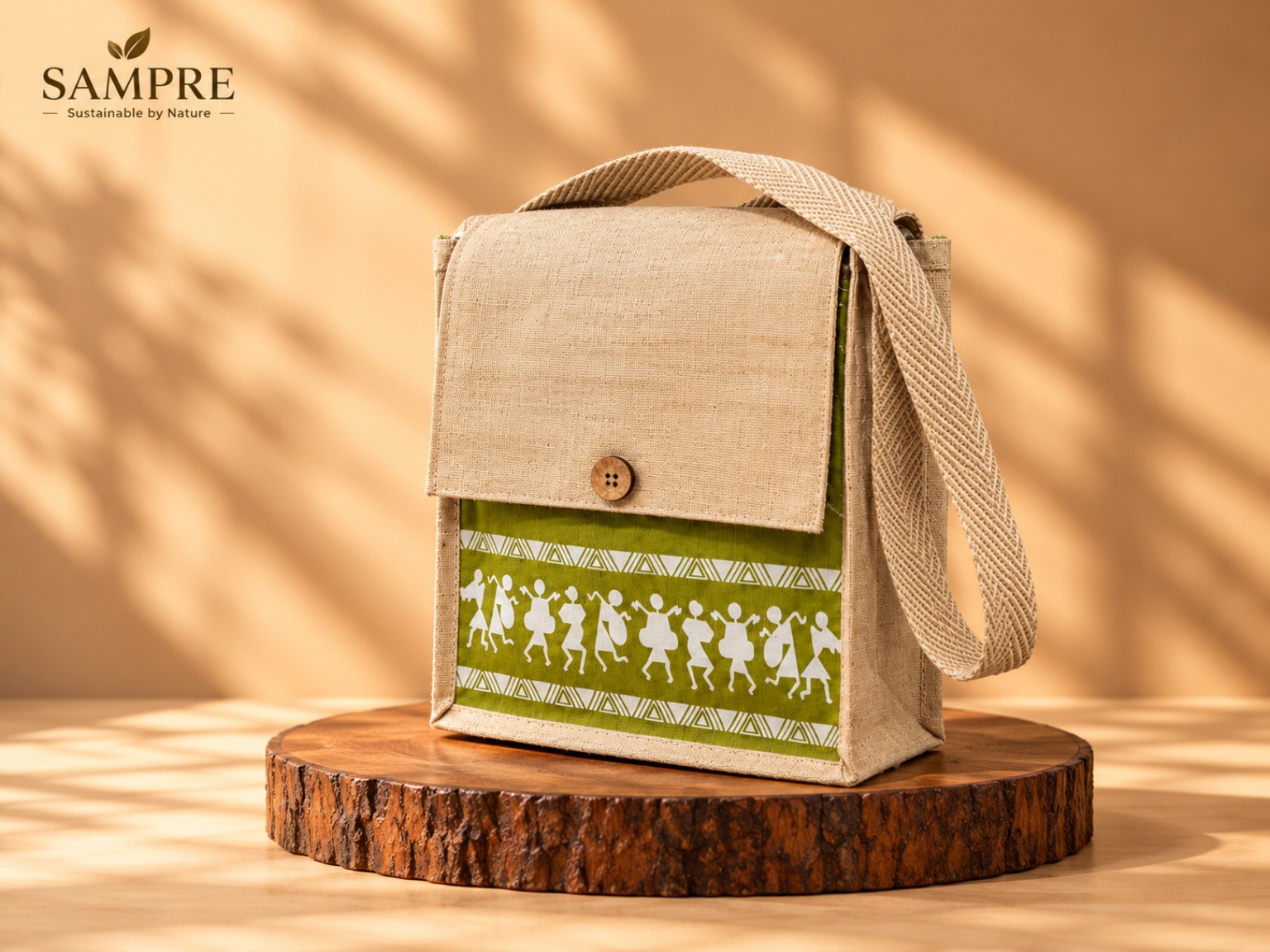 Warli Print Jute Sling Bag