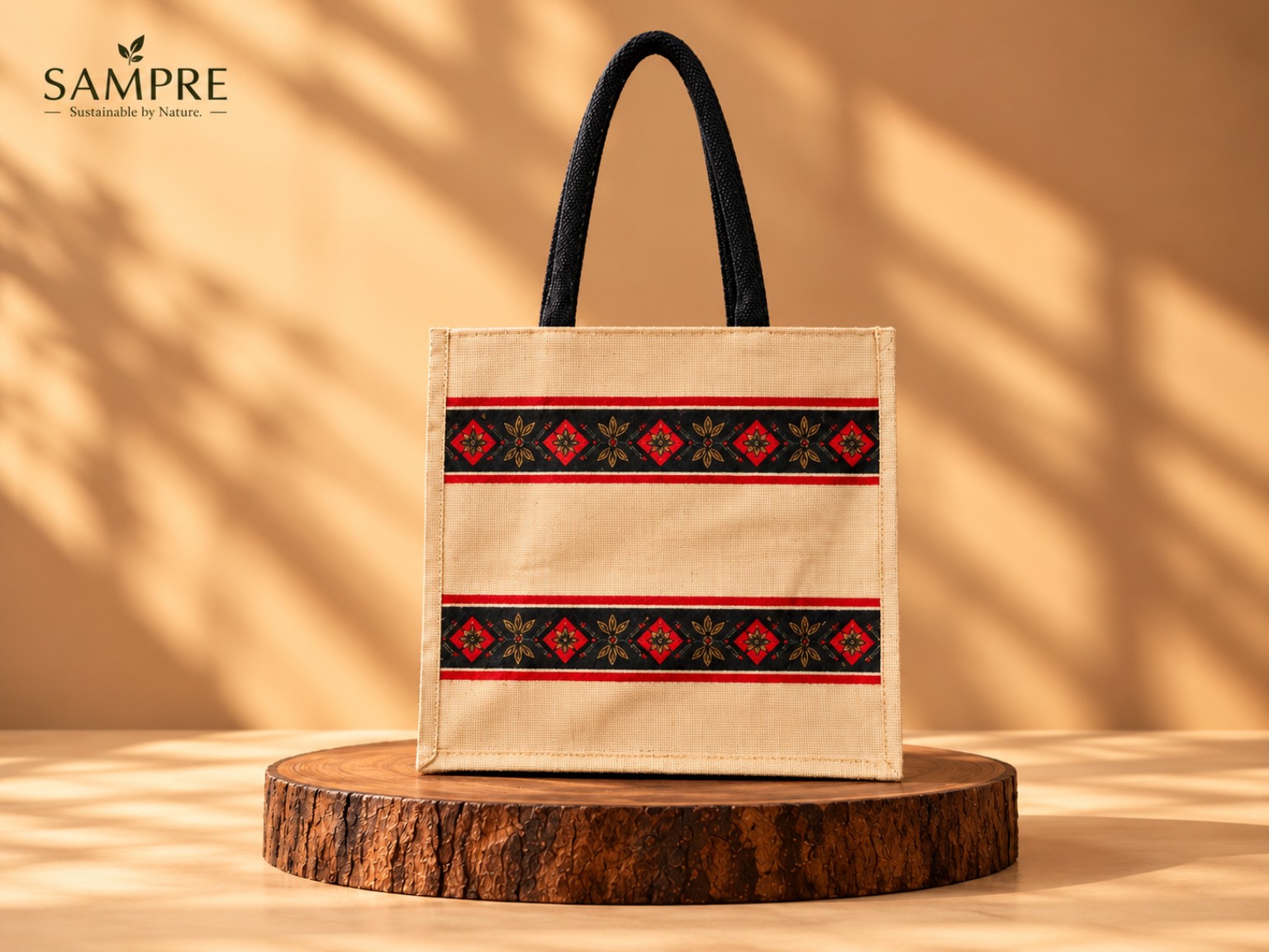 Hand-Painted Jute Tote Bag