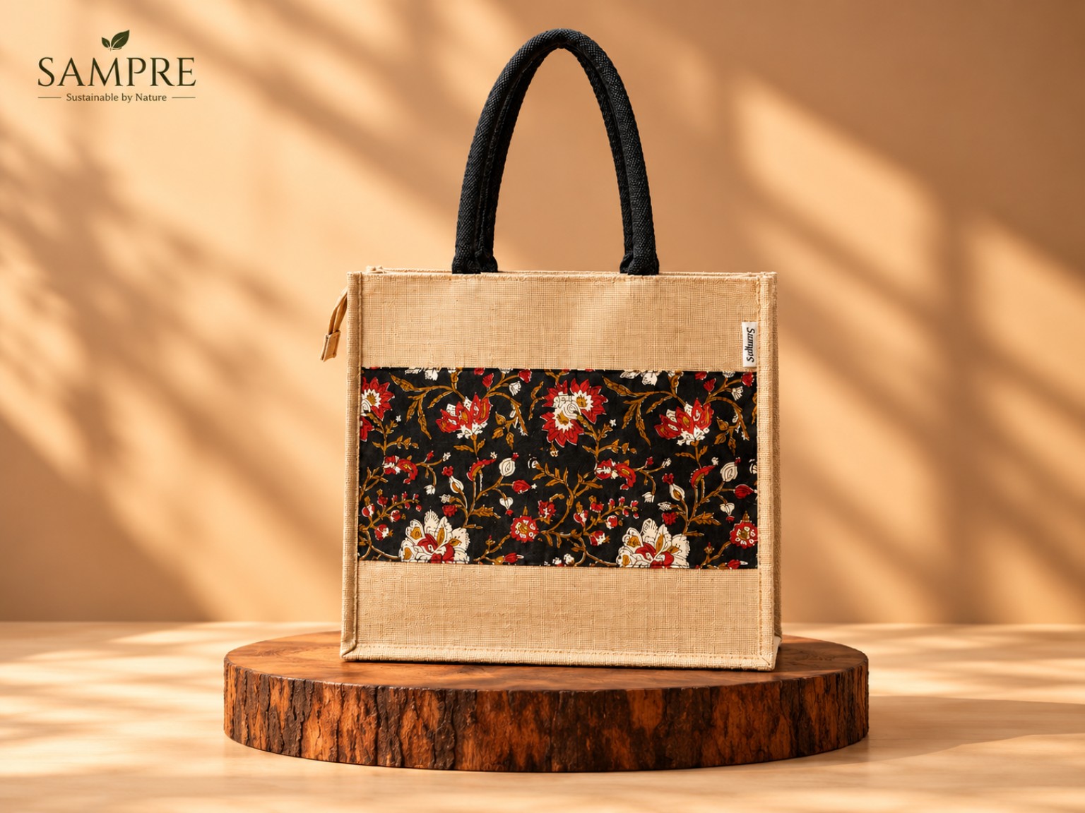 Floral Panel Jute Tote Bag