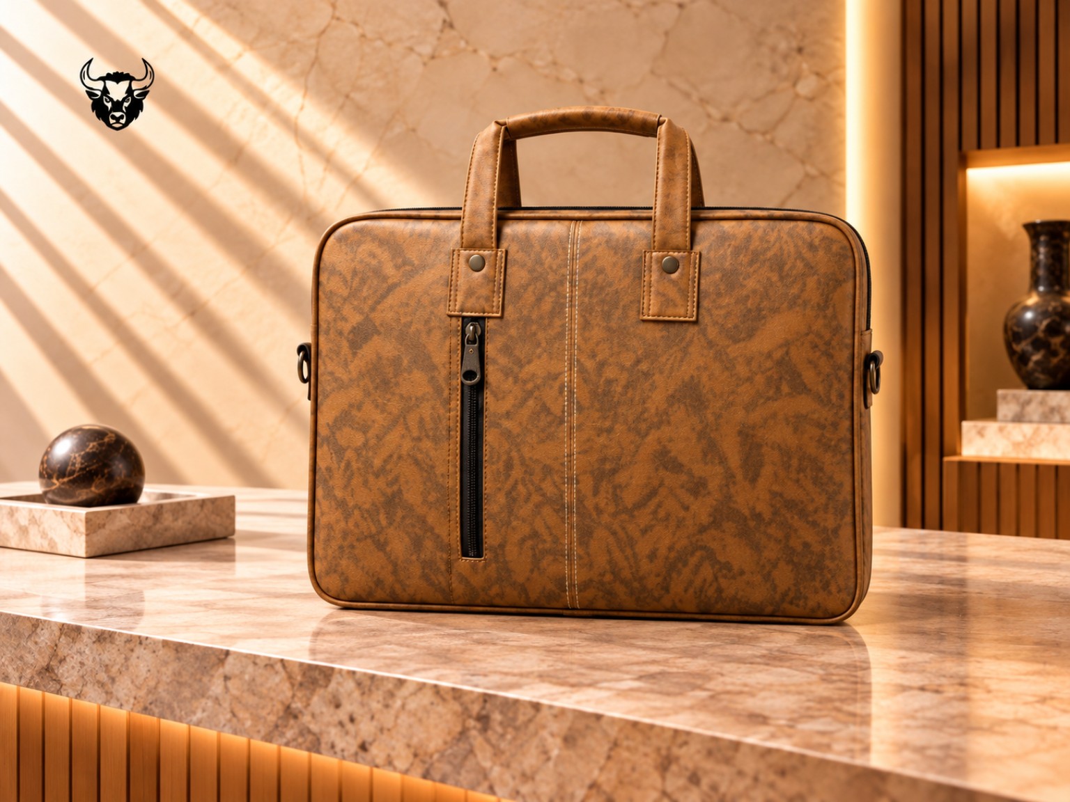 Tan vintage-texture laptop bag
