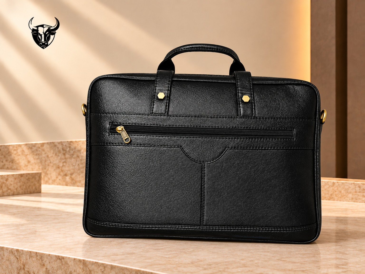 Black leather laptop bag